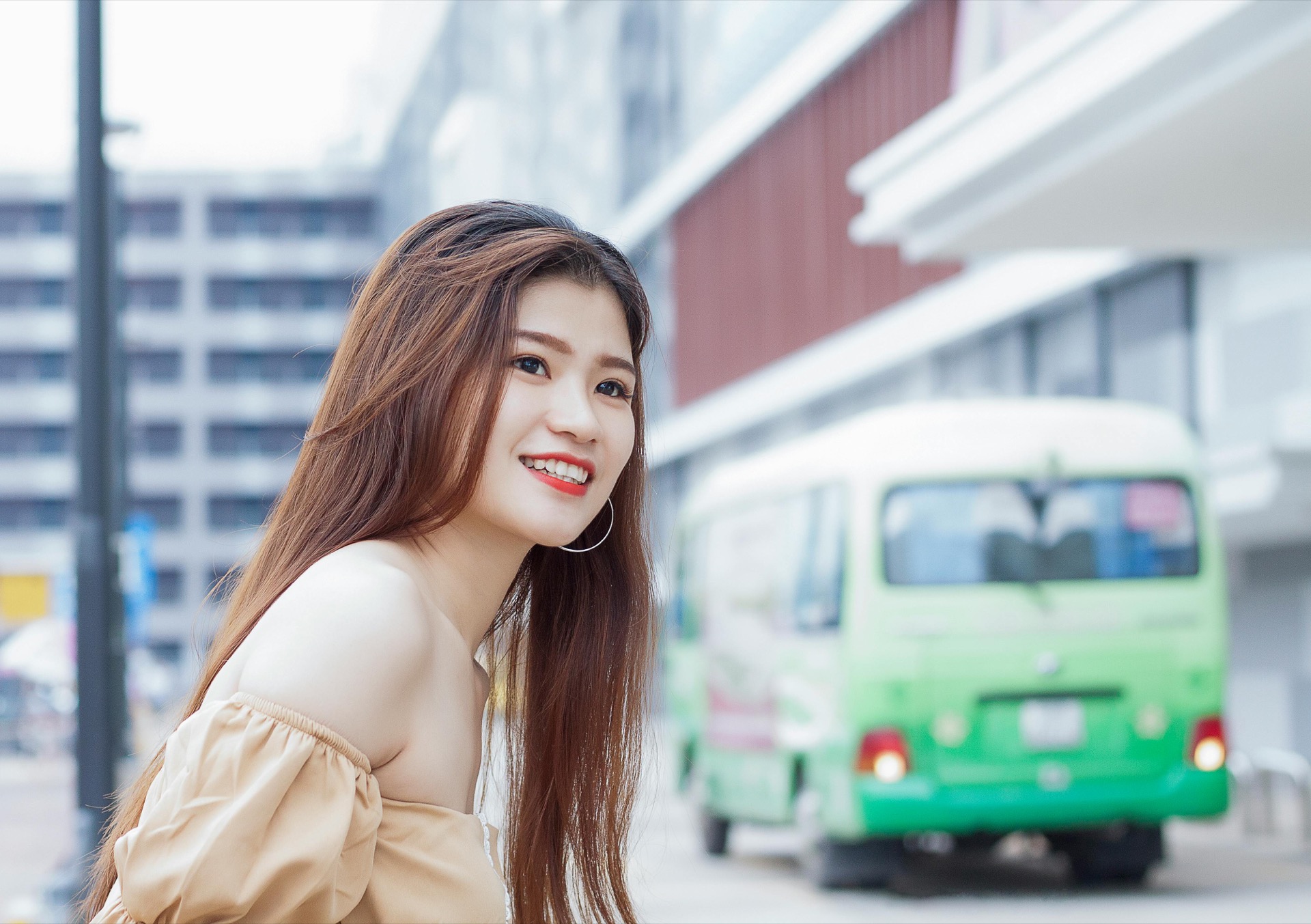 Girl Waiting for Bus